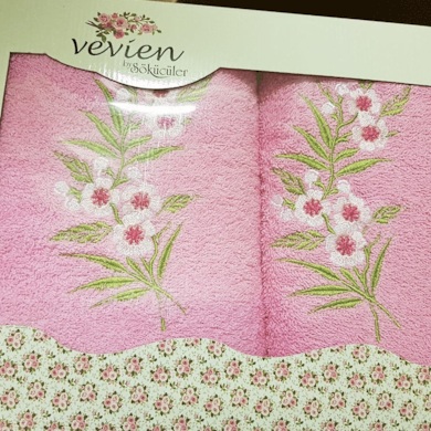 Набор махровых полотенец Vevien 50х90 см, 70х140 см 2 шт (розовый)