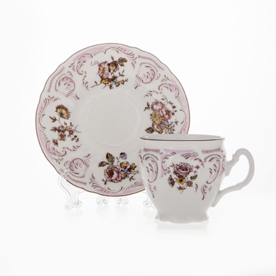 Набор для чая "Бернадот Розовый цветок 5058" (чашка 240 мл + блюдце) на 6 персон 12 предметов