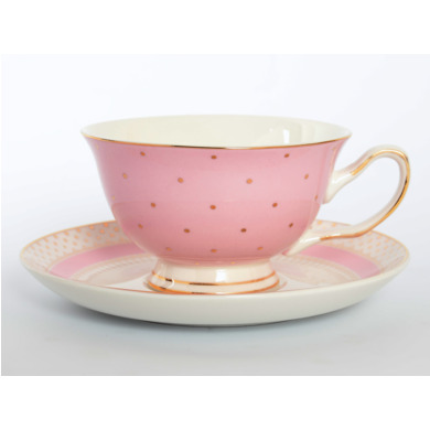 Набор чайных пар "Горох Золото Розовый" (чашка 220 мл + блюдце) на 6 персон