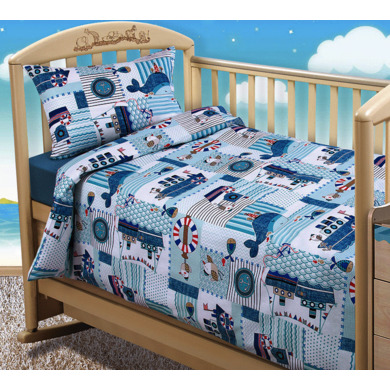 Комплект постельного белья Бамбино "Кораблики" бязь (простыня на резинке), детский