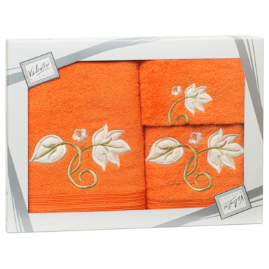 Комплект полотенец Valentini Flower 1 (оранжевый) 30х50 см, 50х100 см, 70х140 см 3 шт