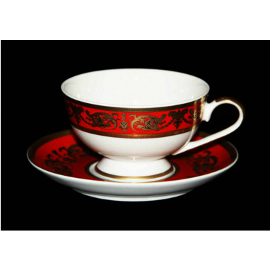 Набор для чая "Александрия Красная/золото" (чашка 200 мл. + блюдце) на 6 персон 12 предметов