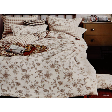 Комплект постельного  белья Cleo Цветочный орнамент на белом фоне сатин, двуспальный