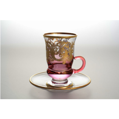 Набор чайных пар "Золотые узоры Розовый фон" (чашка 150 мл + блюдце) на 6 персон