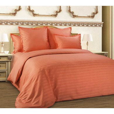 Комплект постельного белья "Нежный персик" страйп-сатин, двуспальный (с европростыней, подарочная коробка)