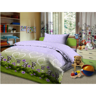 Комплект постельного белья Cleo Мишки на полянке (серый) бязь, детский
