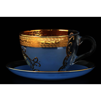 Набор чайных пар "Версаче Охота синяя" (чашка 220 мл + блюдце) на 6 персон