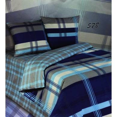 Комплект постельного белья Экзотика "Серо-синяя клетка" поплин, двуспальный евро