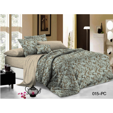 Комплект постельного белья Cleo Узоры на серо-голубом фоне поплин, двуспальный