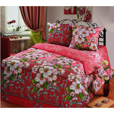 Комплект постельного белья Cleo Розовый с цветами 3D бязь, двуспальный евро