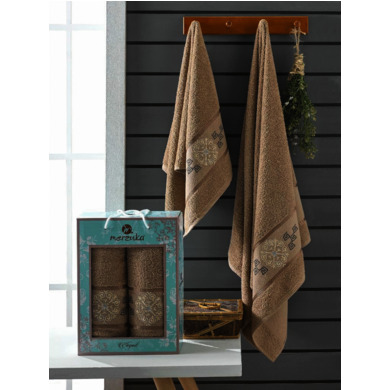 Набор махровых полотенец Merzuka Elegant 50х90 см, 70х140 см 2 шт (коричневый)