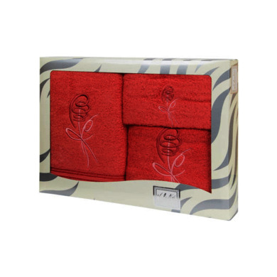 Комплект полотенец Valentini Posy (темно-красный) 30х50 см, 50х100 см, 100х150 см 3 шт
