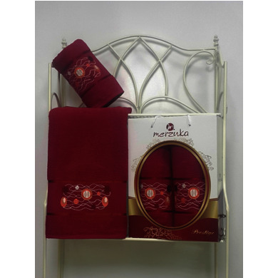 Набор махровых полотенец Merzuka Prestige 50х90 см, 70х140 см 2 шт (бордовый)