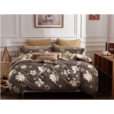 Комплект постельного белья Cleo Белые цветы на бежевом фоне сатин, двуспальный