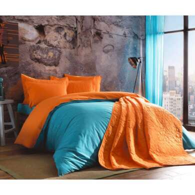 Комплект постельного белья Tac Colorful V1 (бирюзовый/оранжевый) ранфорс, двуспальный евро