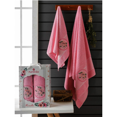 Набор махровых полотенец Merzuka Fiorella 50х90 см, 70х140 см 2 шт (розовый)