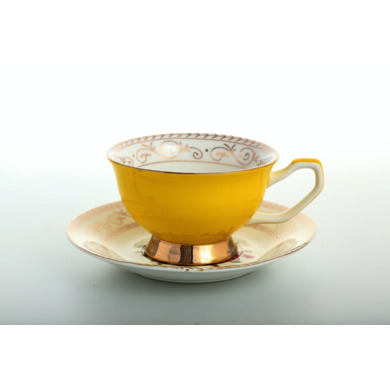 Набор чайных пар "Золотой узор" на 6 персон (желтый)
