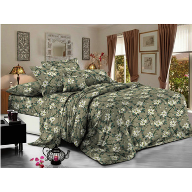 Комплект постельного белья Cleo Цветочный орнамент на сером фоне полисатин, евро макси