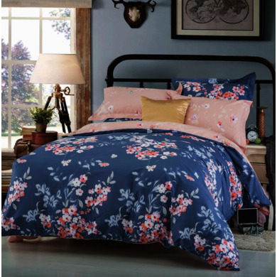 Комплект постельного белья Сайлид "Розовые цветы на синем фоне" сатин, 1,5 сп.