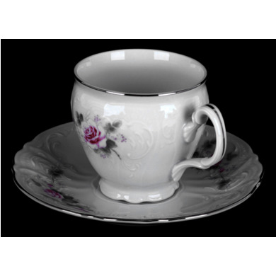 Набор для чая "Бернадот Серая роза платина" (чашка 240 мл + блюдце) на 6 персон 12 предметов (высокие на ножке)