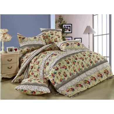 Комплект постельного белья Cleo Цветы и полоски на кремовом фоне бязь, 1,5 сп.