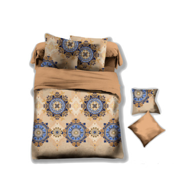 Комплект постельного белья Cleo Бежевый с голубым орнаментом микросатин, двуспальный