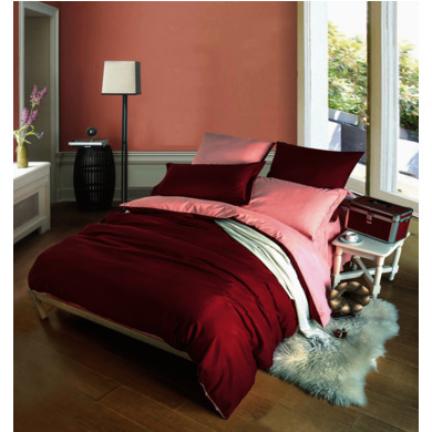 Комплект постельного белья SRosete Однотонный (бордовый) сатин, двуспальный