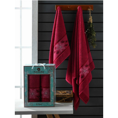 Набор махровых полотенец Merzuka Elegant 50х90 см, 70х140 см 2 шт (бордовый)