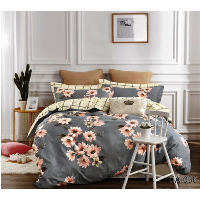 Комплект постельного белья Альвитек "Цветы на сером фоне" сатин, двуспальный евро