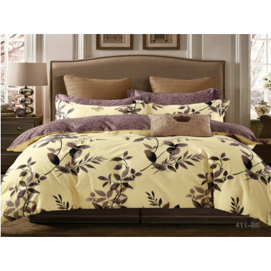 Комплект постельного белья Cleo Кремовый с растительным орнаментом сатин, 1,5 сп. 