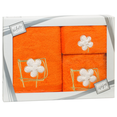 Комплект полотенец Valentini Flower 2 (оранжевый) 30х50 см, 50х100 см, 70х140 см 3 шт