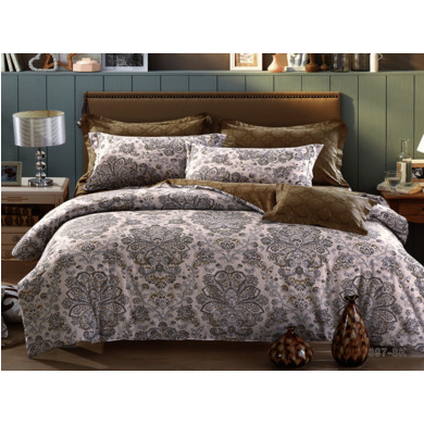 Комплект постельного белья Cleo Бежево-серый орнамент сатин, двуспальный