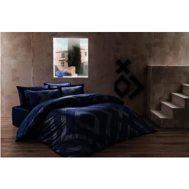 Комплект постельного белья Tac Satin Delux Bellamy (синий) сатин-делюкс, двуспальный евро