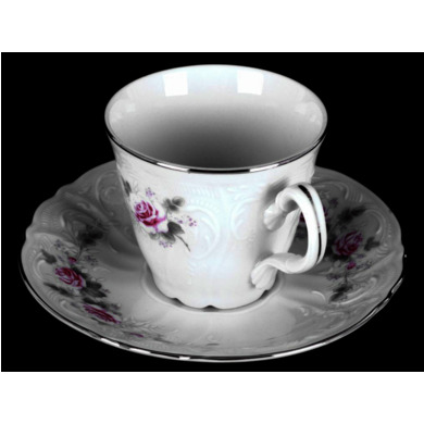 Набор для чая "Бернадот Серая роза платина" (чашка 200 мл + блюдце) на 6 персон 12 предметов 