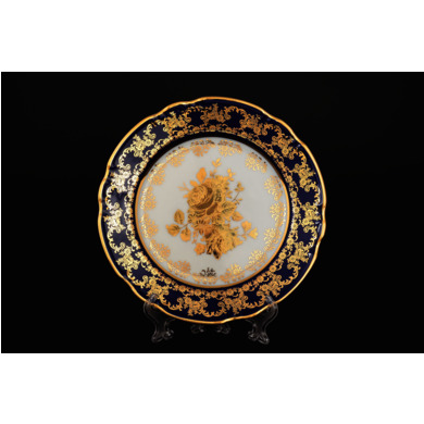 Набор тарелок "Констанция Золотая роза Кобальт" 19 см 6 шт