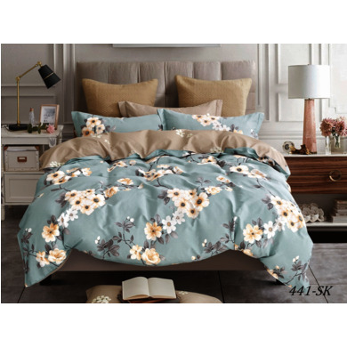 Комплект постельного белья Cleo Цветы на серо-голубом фоне сатин, двуспальный