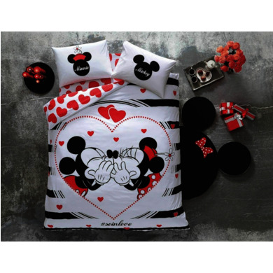 Комплект постельного белья Tac Minnie & Mickey Amour (светящееся) ранфорс, двуспальный евро