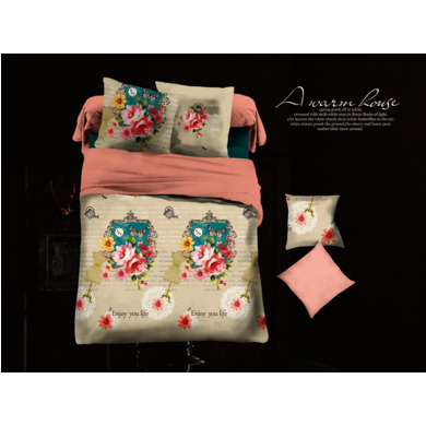 Комплект постельного белья Cleo Орнамент с цветами и бабочками микросатин, двуспальный