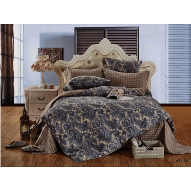 Комплект постельного белья Cleo Серо-бежевый с восточными огурцами сатин, евро макси