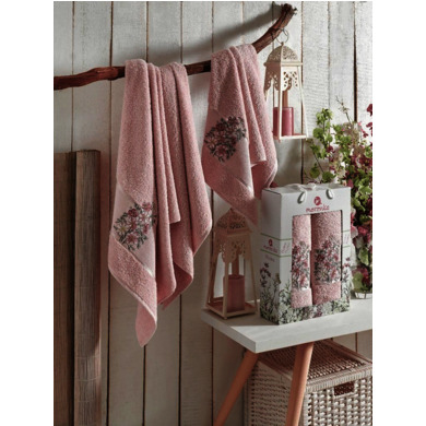 Набор махровых полотенец Merzuka Floral 50х80 см, 70х130 см 2 шт (розовый)