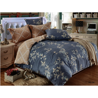 Комплект постельного белья Cleo Бежево-серый с растительным орнаментом сатин, 1,5 сп. 