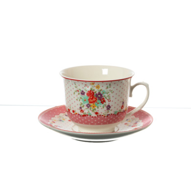Набор чайных пар "Цветы Горох розовый" (чашка 220 мл + блюдце) на 6 персон