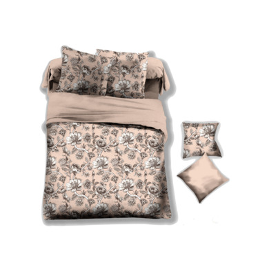 Комплект постельного белья Cleo Бежево-серый цветочный орнамент микросатин, 1,5 сп.