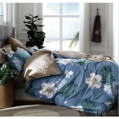 Комплект постельного белья Альвитек "Цветы на серо-голубом фоне" сатин, двуспальный евро