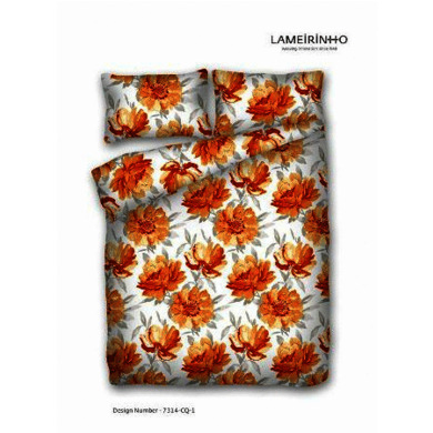 Комплект постельного белья Lameirinho Оранжевые цветы сатин, двуспальный евро