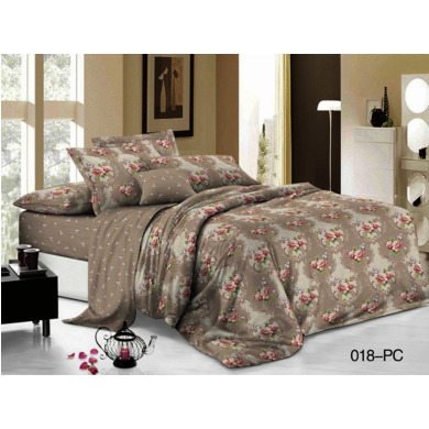 Комплект постельного белья Cleo Цветочный орнамент на бежевом фоне поплин, 1,5 сп.