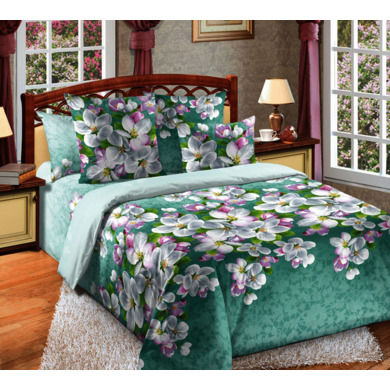 Комплект постельного белья Белиссимо "Яблони в цвету 1" бязь, двуспальный (с европростыней)