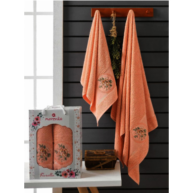 Набор махровых полотенец Merzuka Fiorella 50х90 см, 70х140 см 2 шт (оранжевый)