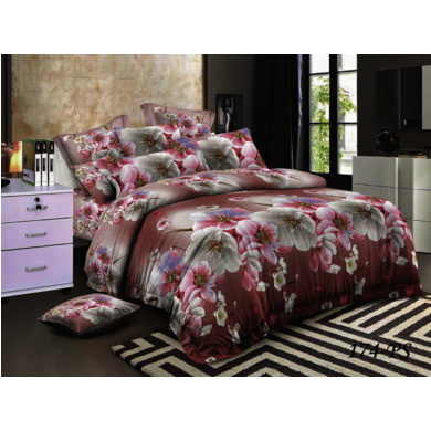 Комплект постельного белья Cleo Бело-розовые цветы полисатин, двуспальный