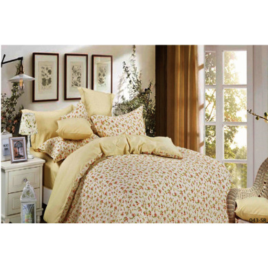 Комплект постельного белья  Cleo Кремовый с цветами  сатин, двуспальный